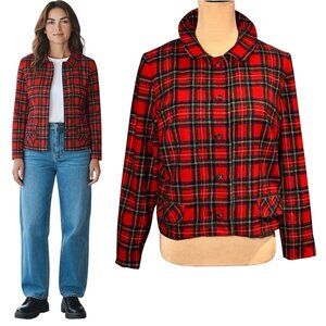 Vintage 60s Pendleton Wool Stewart Plaid Blazer Sz L Red Tartan Academia Preppy